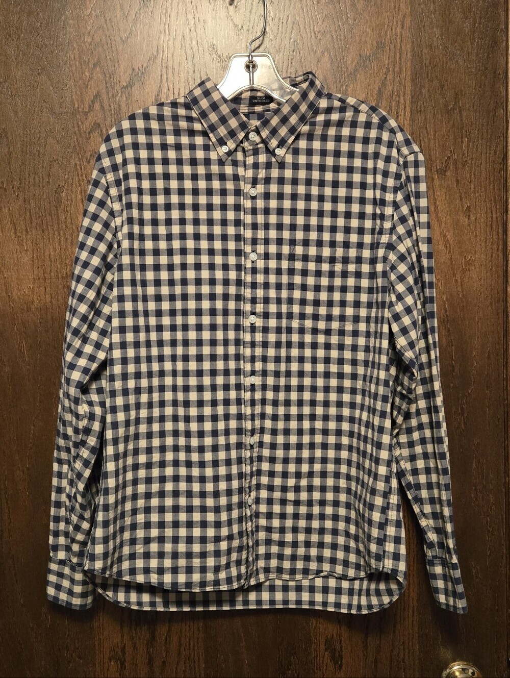 J Crew Men's Flex Washed Slim Untucked Navy and Cream Check Button-Down Shirt
